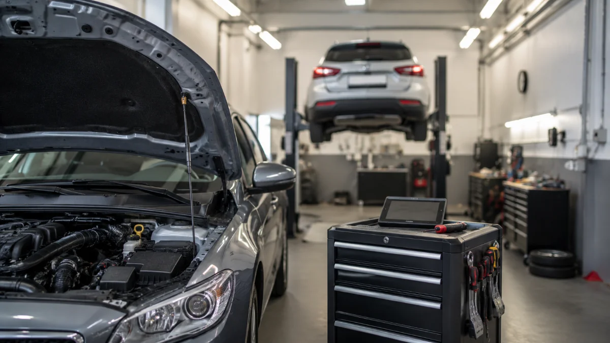 Autoservis AUTOMOTORS-JS — vozidlo v dielni